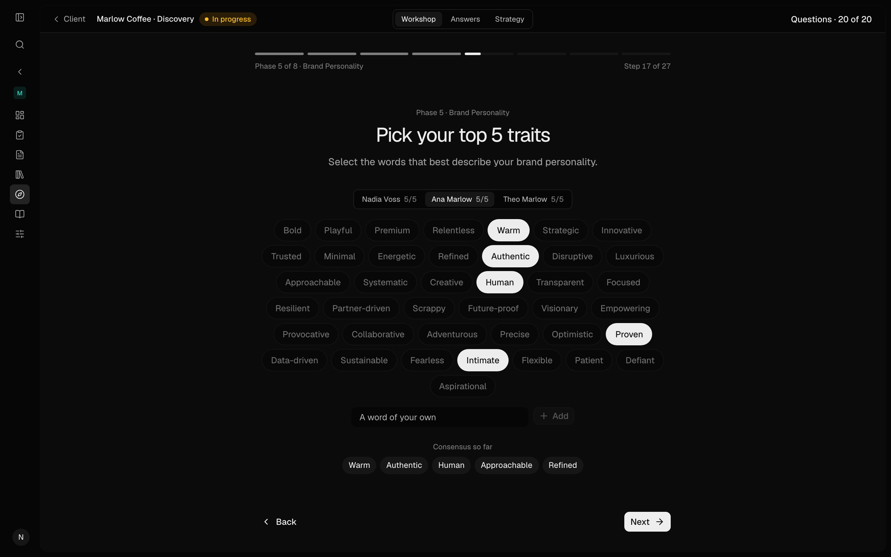 The guided discovery workflow part way through