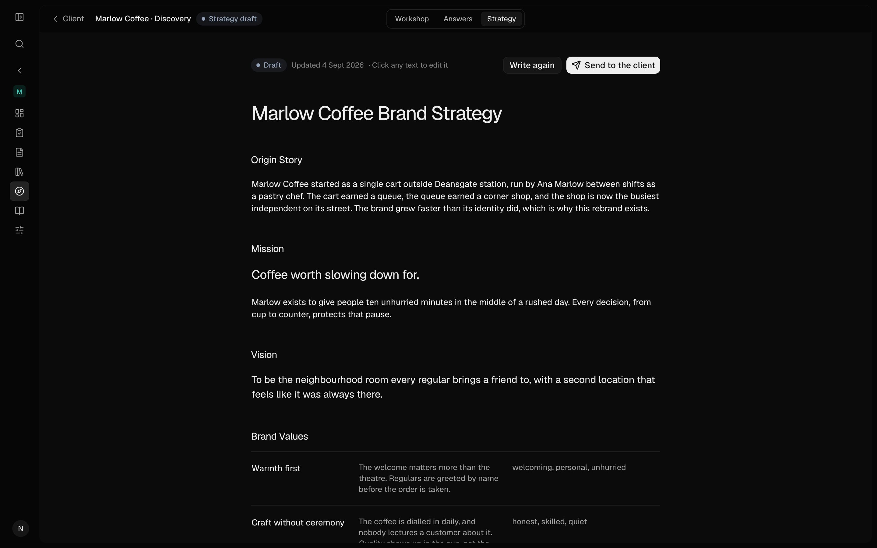 A generated brand strategy draft