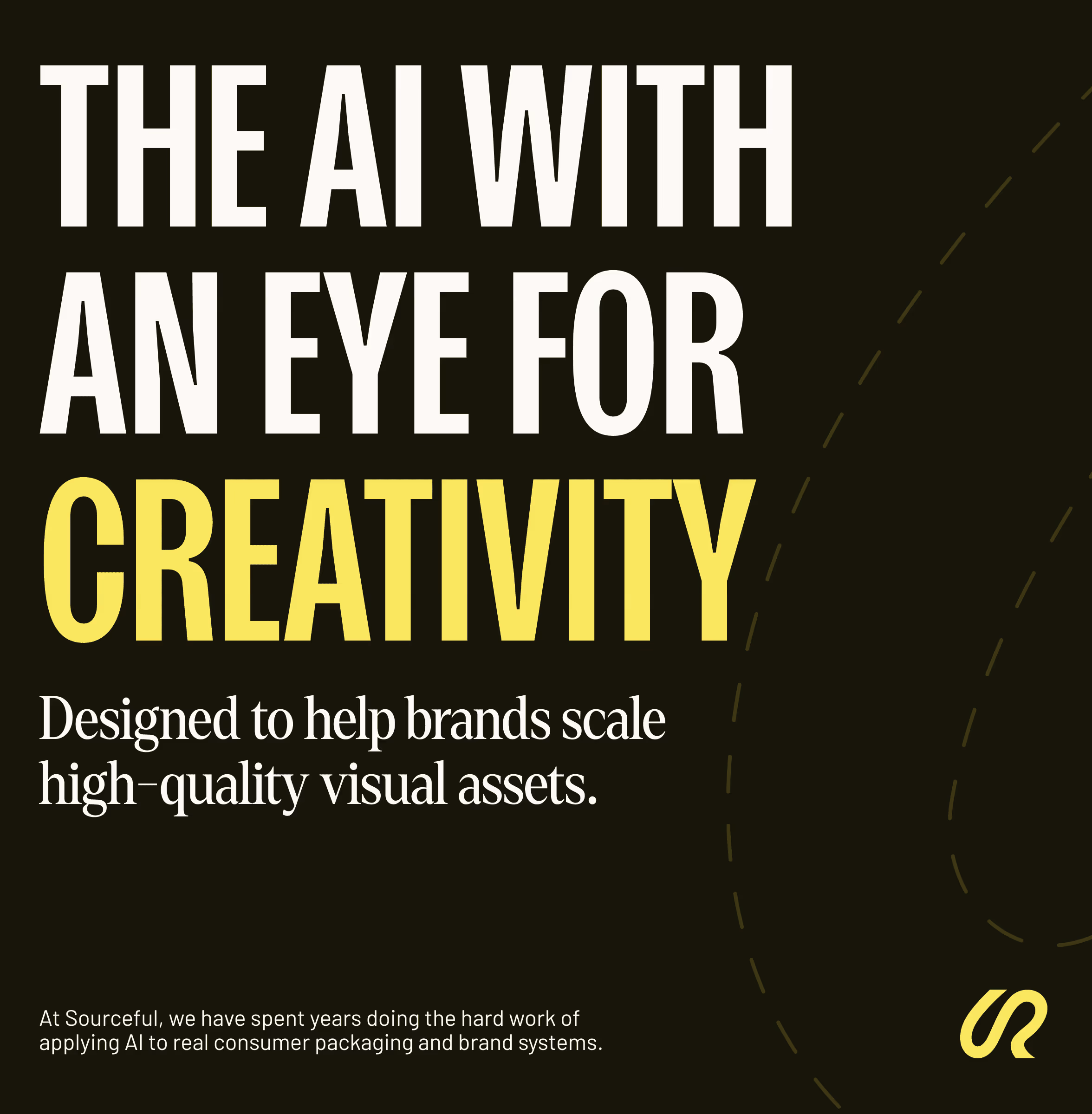 Riverflow social graphic with the headline 'The AI with an eye for creativity' in yellow and white on dark green