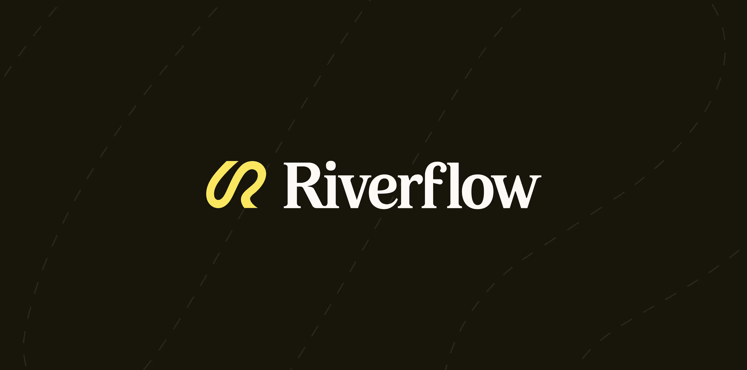 Riverflow logo, a yellow looping mark next to the serif wordmark on dark green