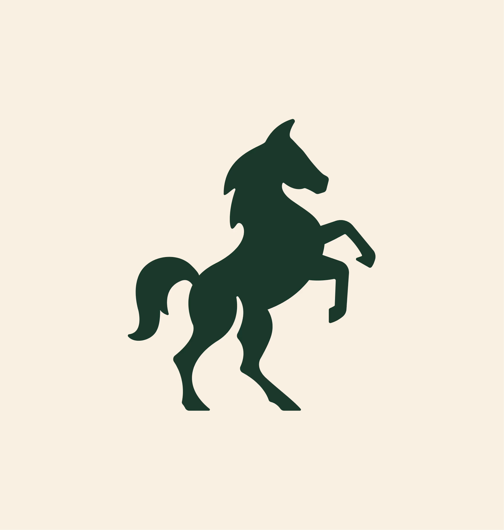 Dark green rearing horse mascot mark for TVG on a cream background