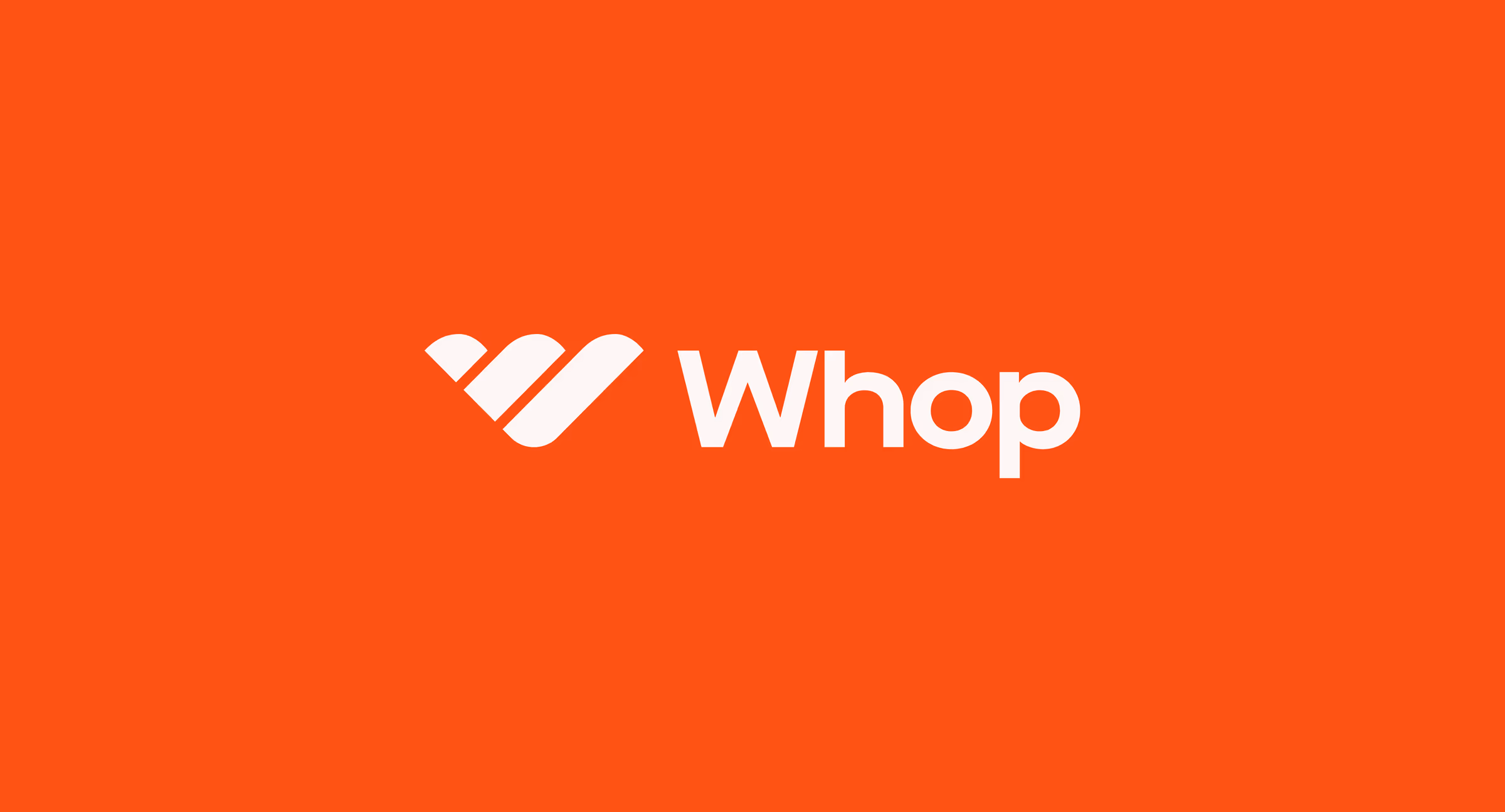 Whop logo on orange, white winged W mark next to the Whop wordmark